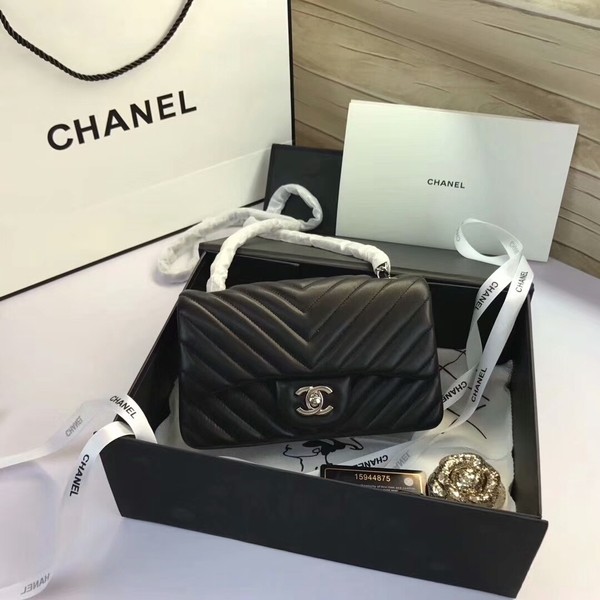 Replica Fashion Chanel Classic Flap Bags Black Original Sheepskin Leather 1116 Silver HY2868HM85