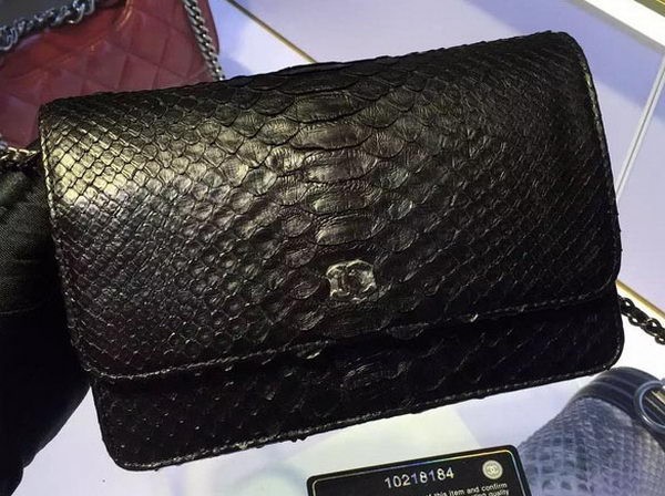 Replica Fashion Chanel WOC Flap Bag Original Snake Leather A33814 Black HY18221yI43