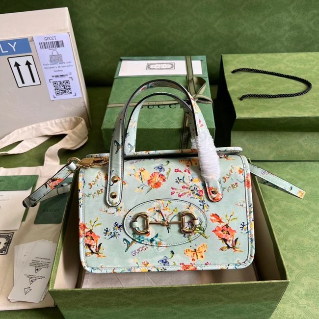 Replica Gucci Horsebit 1955 mini top handle bag 645453 light blue HY20489Jw87
