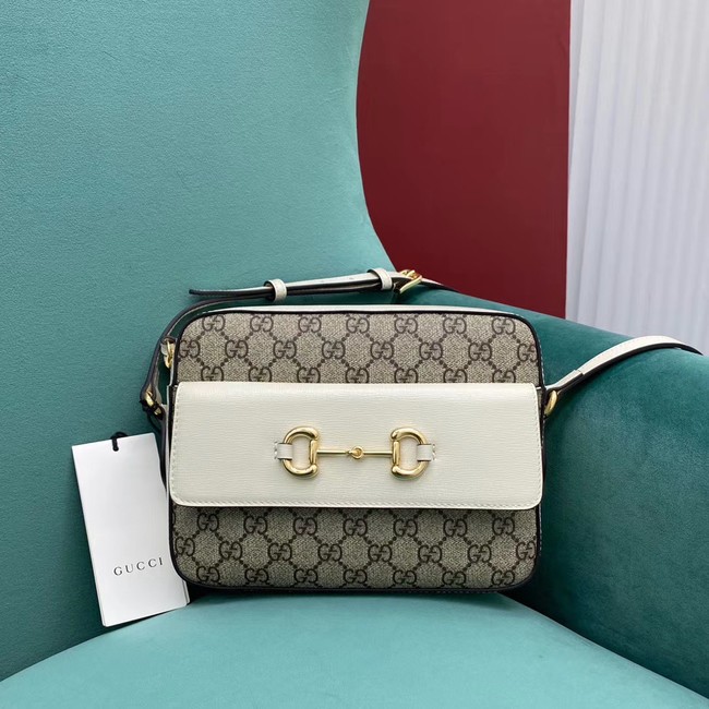 Replica Gucci Horsebit 1955 small GG Supreme canvas shoulder bag 645454 White HY4418BJ25