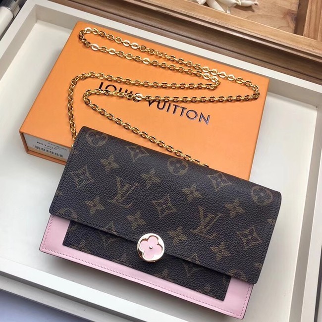 Replica Louis Vuitton Monogram Canvas FLORE Chain Wallet M67405 pink HY22238ui32