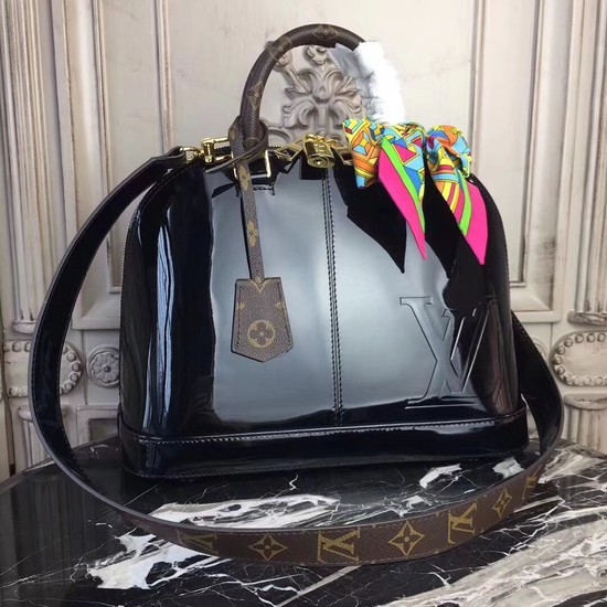 Replica Louis Vuitton Monogram Vernis Original leather Alma Tote Bag M54395 black HY5067AP18