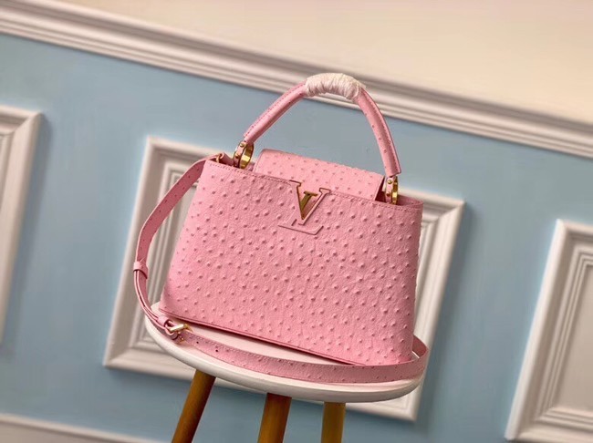 Replica Louis vuitton original Ostrich pattern CAPUCINES PM M53665 Eau de Rose HY8968Ix66