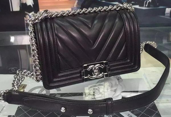 Replica Top Boy Chanel mini Flap Bag Original Chevron Nubuck Leather A5707 Black HY23697Cq58