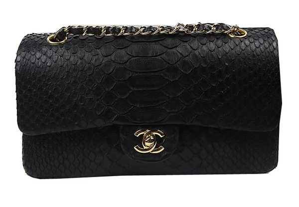 Replica Top Chanel 2.55 Series Flap Bags Original Snake Leather A1112 Black HY12719Vx24