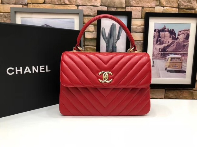 Replica Top Chanel CC original lambskin top handle flap bag V92236 red&Gold-Tone Metal HY10192Cq58
