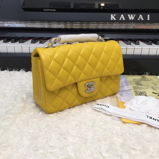 Replica Top Chanel Classic original Sheepskin Leather cross-body bag A1116 yellow silver chain HY22105ll80