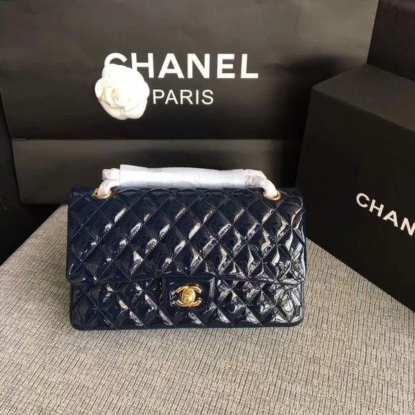 Replica Top Chanel Flap Shoulder Bags Dark Blue Original Patent Leather CF1112 Gold HY2395ll80