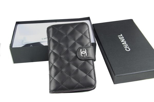 Replica Top Chanel Matelasse Bi-Fold Wallet in Original Sheepskin A48667 Black HY8704Vx24
