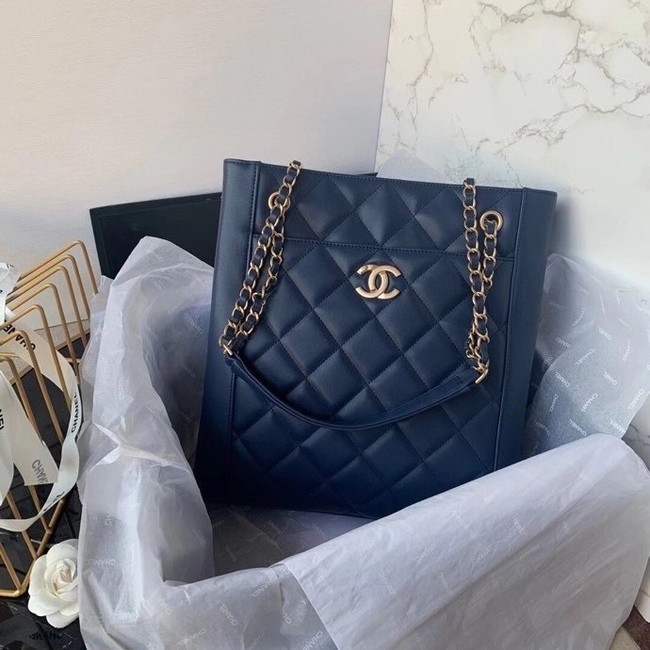 Replica Top Chanel Original Lather Shopping bag AS2295 blue HY4950ll80
