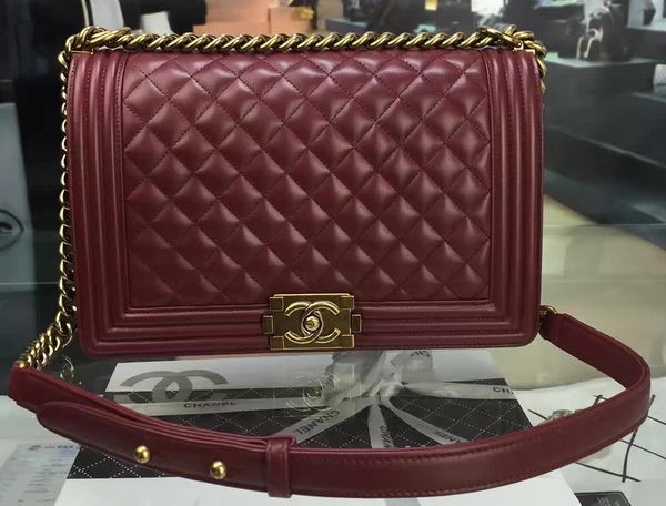 Top Boy Chanel Flap Bag Wine Original Sheepskin Leather A67088 Gold HY19096eo14