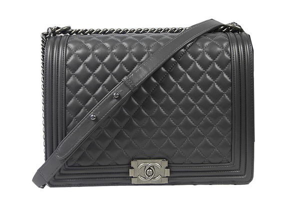 Top Boy Chanel Flap Shoulder Bag Grey Original Sheepskin A67087 Silver HY24571eo14