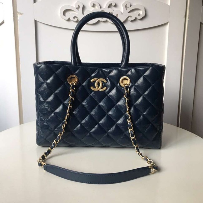 Top Chanel large shopping bag Aged Calfskin & Gold-Tone Metal A57974 Blue HY3036eo14