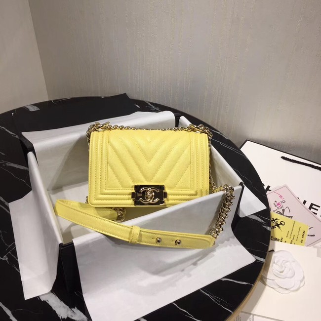 Top Chanel Le Boy Flap Shoulder Bag Original Leather Yellow V67085 Gold HY15811eo14