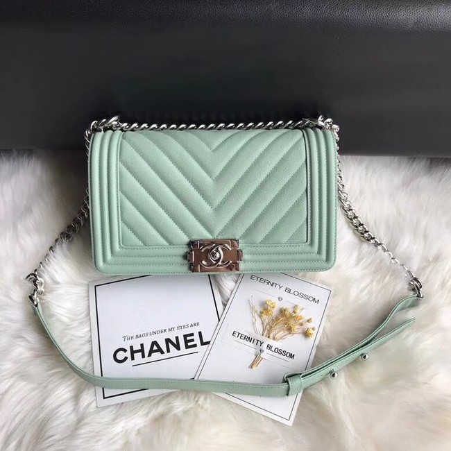 Top Chanel Leboy Original Caviar leather Shoulder Bag A67086 Light green silver chain HY22291yq38