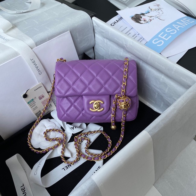Top Chanel MINI Flap Bag Original Sheepskin Leather AS1786 purple HY22746eo14