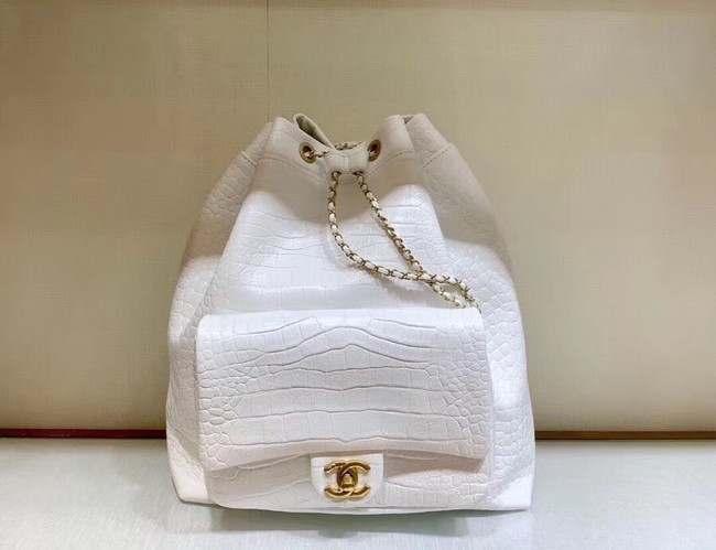 Top Chanel Original Leather Backpack AS0800 White HY21597lE56
