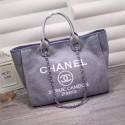 AAAAA Chanel Canvas Leather Tote Shopping Bag Blue A1679 HY3843aM93