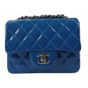 AAAAA Chanel Classic MINI Flap Bag Blue Original Patent Leather CF1115 Silver HY11873aM93