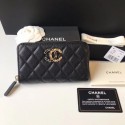 AAAAA Imitation CHANEL 19 Grained Calfskin & Gold-Tone Metal Wallet AP1837 black HY667Sy67