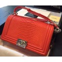 AAAAA Knockoff Chanel Boy Flap Shoulder Bag Red Python Leather A66095 Silver HY10020Pg26
