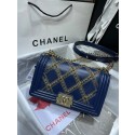 Best 1:1 BOY CHANEL Handbag Crumpled Calfskin & Gold-Tone Metal A67086 dark blue HY8230OR71