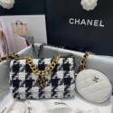 Best 1:1 CHANEL 19 Flap Bag WOC 33817 white&Black HY23665eT55