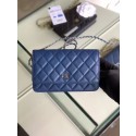 Best 1:1 Chanel classic wallet on chain Grained Calfskin & Silver-Tone Metal 33814 Pearlescent blue HY20015eT55