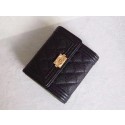 Best 1:1 Chanel Matelasse Bi-Fold Wallet Black Cannage Patterns A48980 Gold HY10160eT55