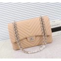 Best 1:1 Chanel Maxi Classic Flap Bag Apricot Chevron Sheepskin Leather A58601 Silver HY15270eT55