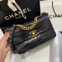 Best CHANEL 19 Flap Bag Crocodile Leather AS1160 black HY8187kr25