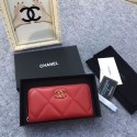 Best CHANEL 19 sheepskin & Gold-Tone Metal Wallet AP1063 Burgundy HY18371Ml87