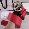 Best Gucci Wide leather belt with pearl Double G 453261 red HY20926Ml87