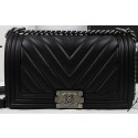 Boy Chanel Flap Bag Calfskin Chevron Quilting A67025 Black HY4577XW58