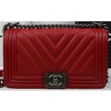 Boy Chanel Flap Bag Calfskin Chevron Quilting A67025 Red HY22910TV86