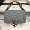 Boy Chanel Flap Bag Original Chevron Leather Gray A67086V Bronze Buckle HY24465UM91