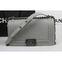 Boy Chanel Flap Shoulder Bag Herringbone Stitching A92493 Grey HY8899MO84