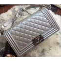 Boy Chanel Flap Shoulder Bag Patent Original Leather A67086 Silver HY20401xa43