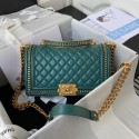 BOY CHANEL HANDBAG Gold-Tone Metal A67086 green HY19286OG45