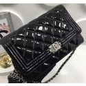Boy Chanel WOC mini Flap Bags Patent Leather A33815 Black HY24031OG45