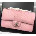 Chanel 2.55 Series Flap Bags Sakura Pink Original Python Leather A1112SA Silver HY23344HB29
