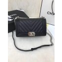 Chanel Boy Flap Caviar Original V Leather Shoulder Black Bag A67086 Silver HY7131DS71