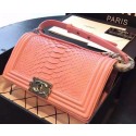 Chanel Boy Flap Shoulder Bag Pink Python Leather A66095 Silver HY20769yC28