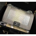 Chanel Boy Flap Shoulder Bag Silver Python Leather A66095 Silver HY7174Yo25