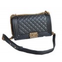 Chanel Boy Flap Shoulder Bags Black Cannage Pattern Leather A67086 Gold HY22211De45