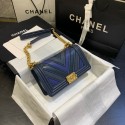 Chanel Boy Flap Shoulder Bags Chevron Calfskin Leather A67086 Blue&Black HY10781DS71
