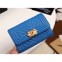 Chanel Calfskin Leather Card packet & Gold-Tone Metal A80603 blue HY3052dw37