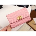 Chanel Calfskin Leather Card packet & Gold-Tone Metal A80603 pink HY18049LG44