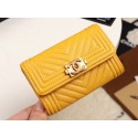 Chanel Calfskin Leather Card packet & Gold-Tone Metal A80603 yellow HY7632gN72