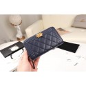 Chanel Calfskin Leather & Gold-Tone Metal Wallet A80566 dark blue HY12368Mc61